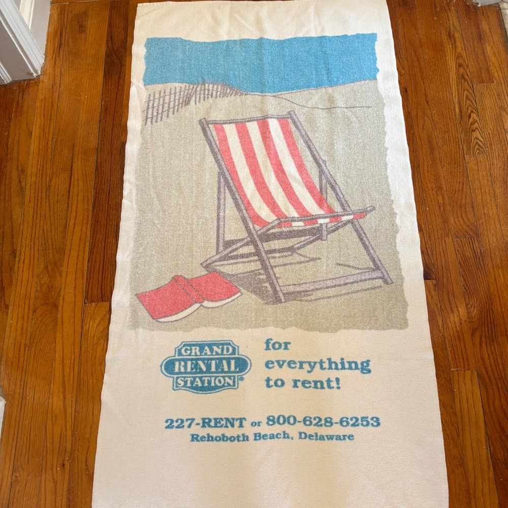 Vintage Beach Towel Rehoboth Beach Delaware Grand Rental Station 53" X 28"